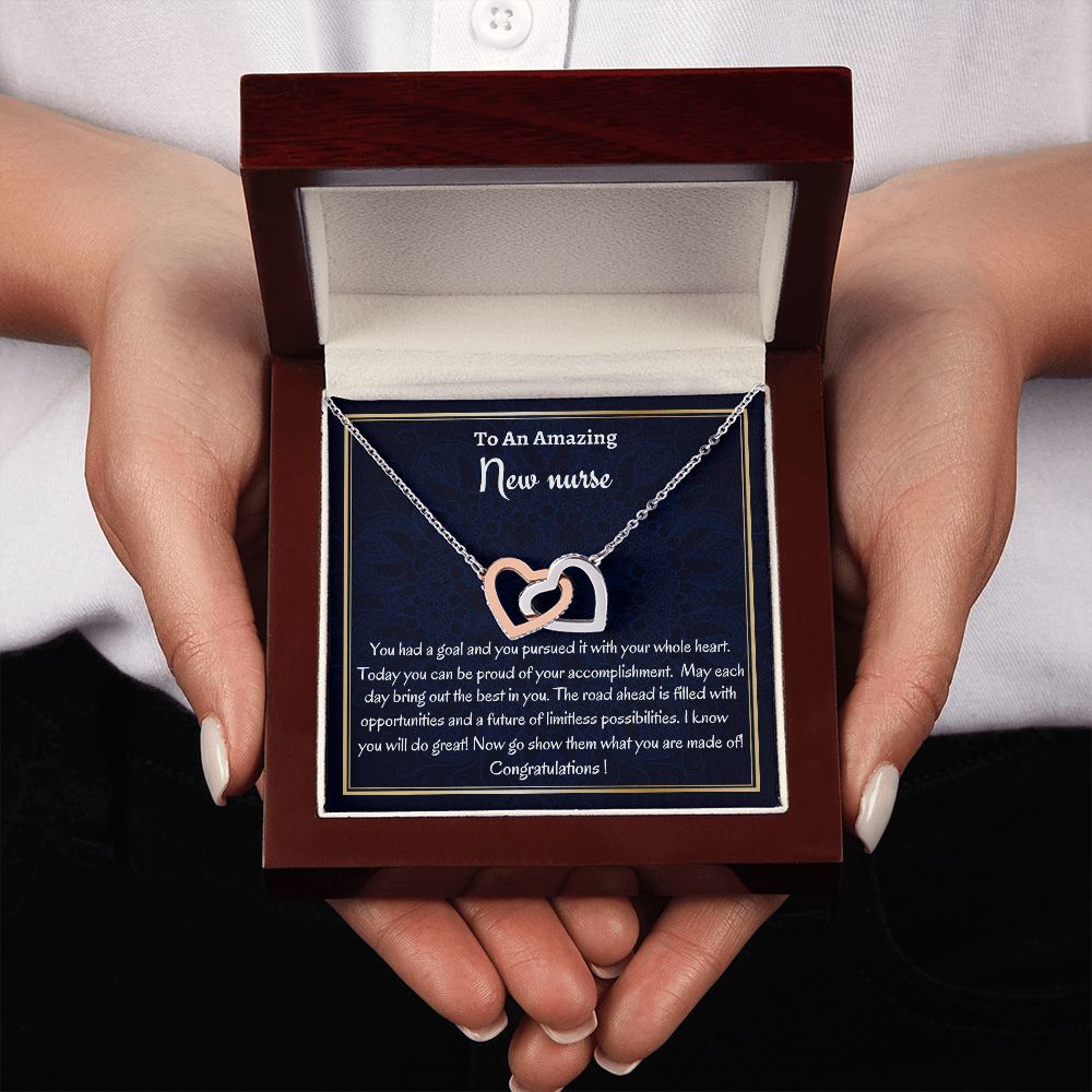 To An Amazing New Nurse Interlocking Hearts Necklace, Nurse Graduation Gift, Grad Gift For Her, New Nurse Appreciation Gift, Professional Gift, Women Jewelry.