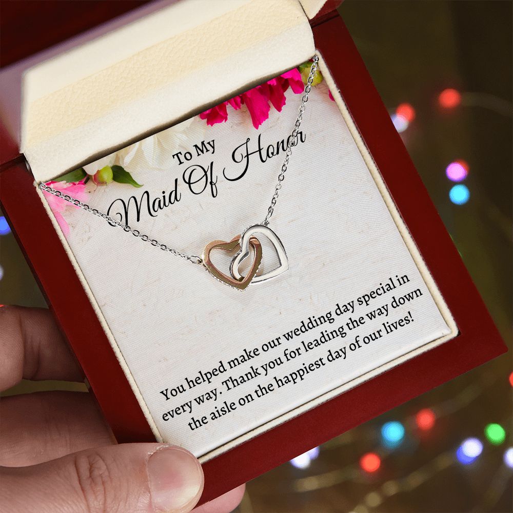 To My Maid Of Honor Interlocking Hearts Necklace, Wedding Anniversary Gift, Meaningful Gift, Birthday Gift For Her, Appreciation Gift.