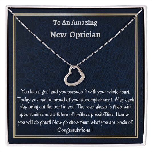 To An Amazing New Optician Delicate Heart Necklace, New Optician Gift, Med School Grad, Meaningful Gift,  Women Jewelry