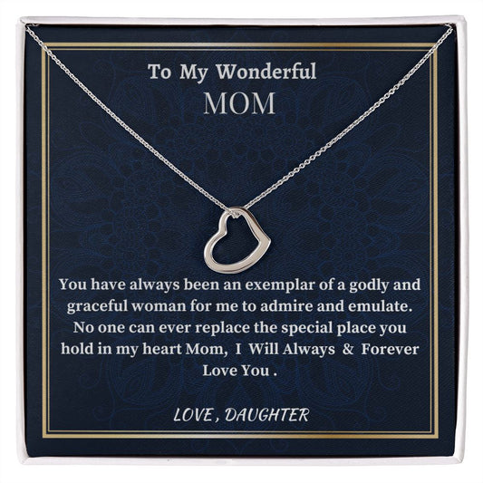 To My Wonderful Mom Delicate Heart Necklace, Mom's Birthday Gift,  Mothers Day Gift For A Wonderful Mom, Son To Mother Gift, Daughter To Mother Gift, Appreciation Gift For  a Wonderful Mom.