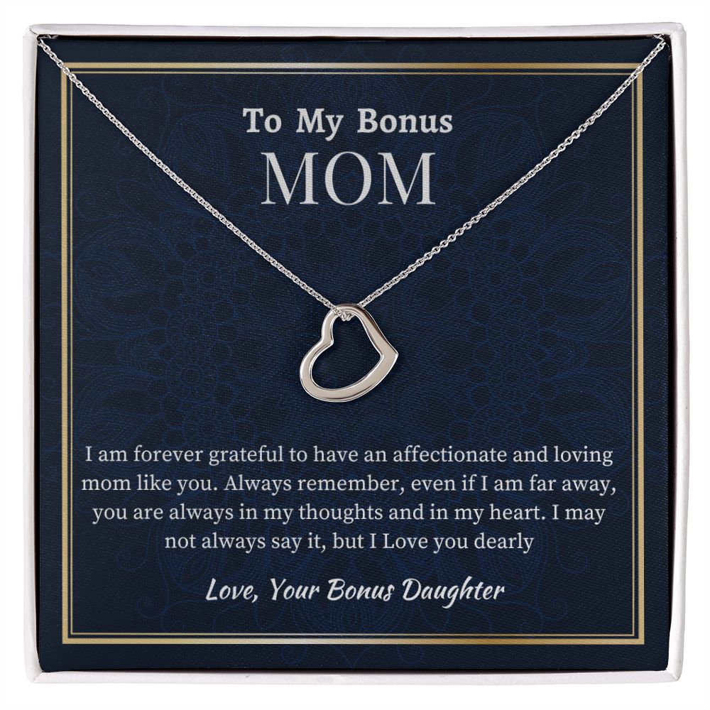 To My Bonus Mom Delicate Heart Necklace, Birthday Gift For Mom, Mothers Day Gift, Meaningful Gift, From Bonus Daughter Gift, I Love You