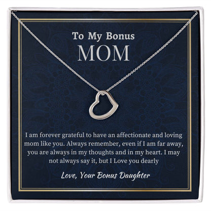 To My Bonus Mom Delicate Heart Necklace, Birthday Gift For Mom, Mothers Day Gift, Meaningful Gift, From Bonus Daughter Gift, I Love You