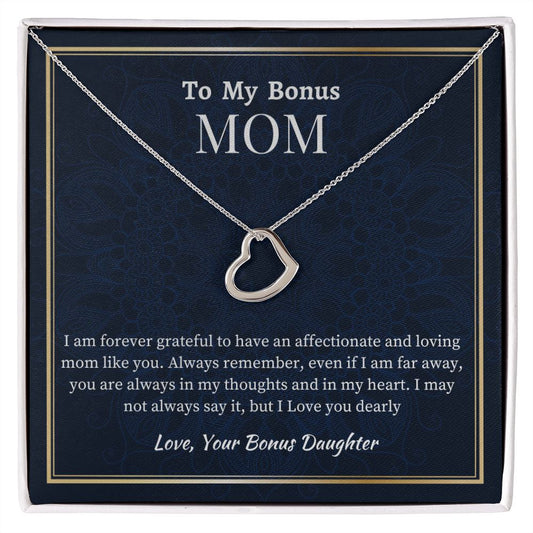 To My Bonus Mom Delicate Heart Necklace, Birthday Gift For Mom, Mothers Day Gift, Meaningful Gift, From Bonus Daughter Gift, I Love You