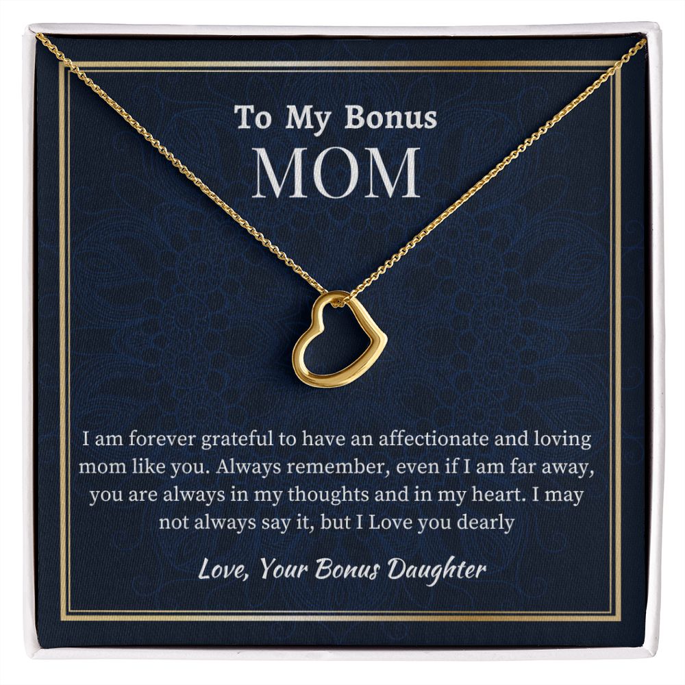 To My Bonus Mom Delicate Heart Necklace, Birthday Gift For Mom, Mothers Day Gift, Meaningful Gift, From Bonus Daughter Gift, I Love You