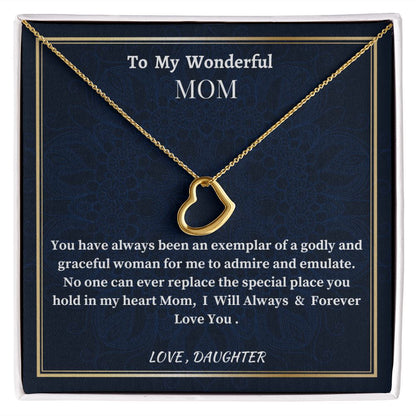 To My Wonderful Mom Delicate Heart Necklace, Mom's Birthday Gift,  Mothers Day Gift For A Wonderful Mom, Son To Mother Gift, Daughter To Mother Gift, Appreciation Gift For  a Wonderful Mom.