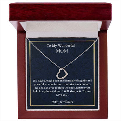 To My Wonderful Mom Delicate Heart Necklace, Mom's Birthday Gift,  Mothers Day Gift For A Wonderful Mom, Son To Mother Gift, Daughter To Mother Gift, Appreciation Gift For  a Wonderful Mom.