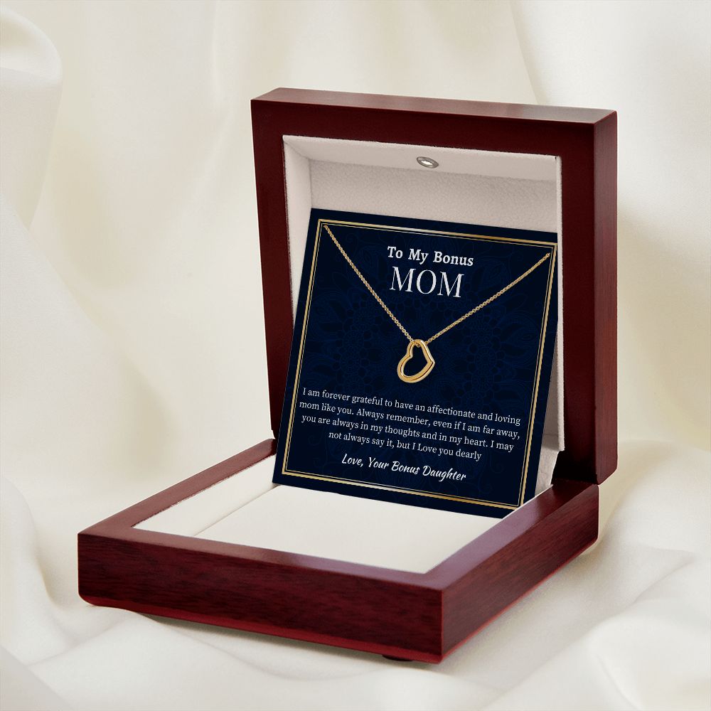 To My Bonus Mom Delicate Heart Necklace, Birthday Gift For Mom, Mothers Day Gift, Meaningful Gift, From Bonus Daughter Gift, I Love You