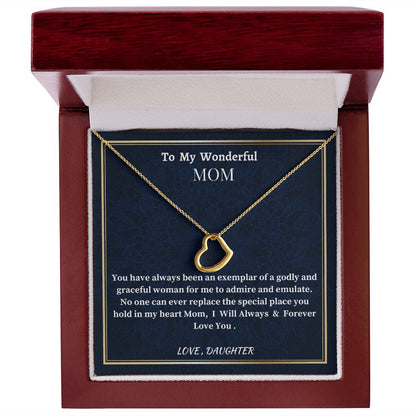 To My Wonderful Mom Delicate Heart Necklace, Mom's Birthday Gift,  Mothers Day Gift For A Wonderful Mom, Son To Mother Gift, Daughter To Mother Gift, Appreciation Gift For  a Wonderful Mom.