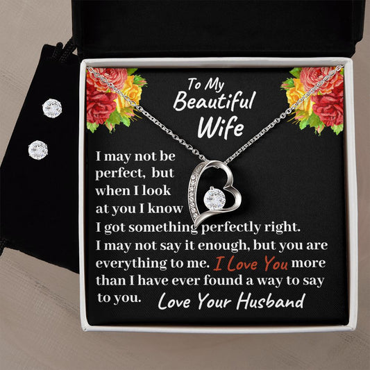 To My Beautiful Wife Forever Love Necklace And Earring Sets