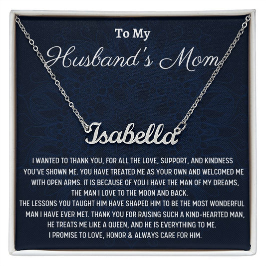 To My Husband's Mom Custom Name Necklace, Personalized Name Necklace, Christmas Gift For Mom In Love, Appreciation Gift, From Daughter In Love, Women Jewelry.