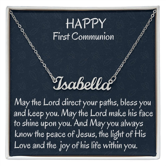 Happy Communion Custom Name Necklace, Personalized Name Necklace, Baptism Gift, Meaningful Gift For Her, Daughter First Communion, Religious Gift