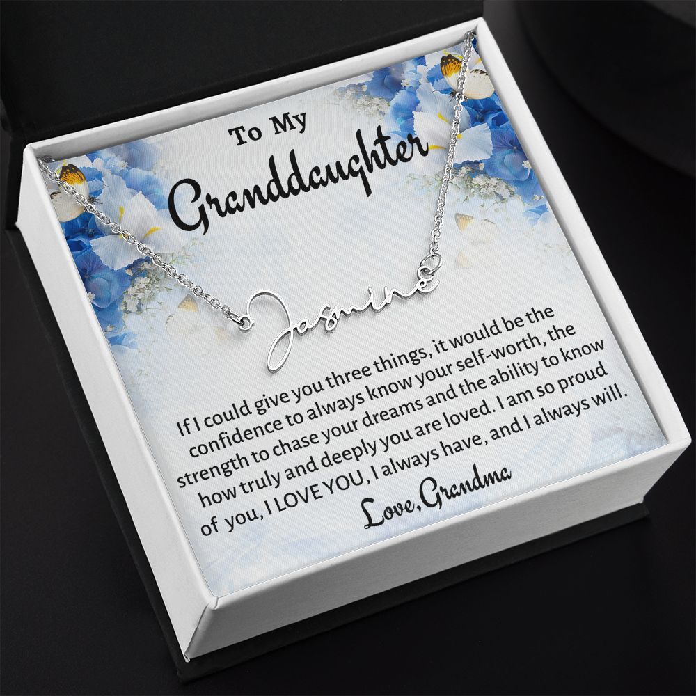 To My  Granddaughter Signature Style Necklace, Custom Name Birthday Gift, From Grandmother, Personalized Graduation Gift.