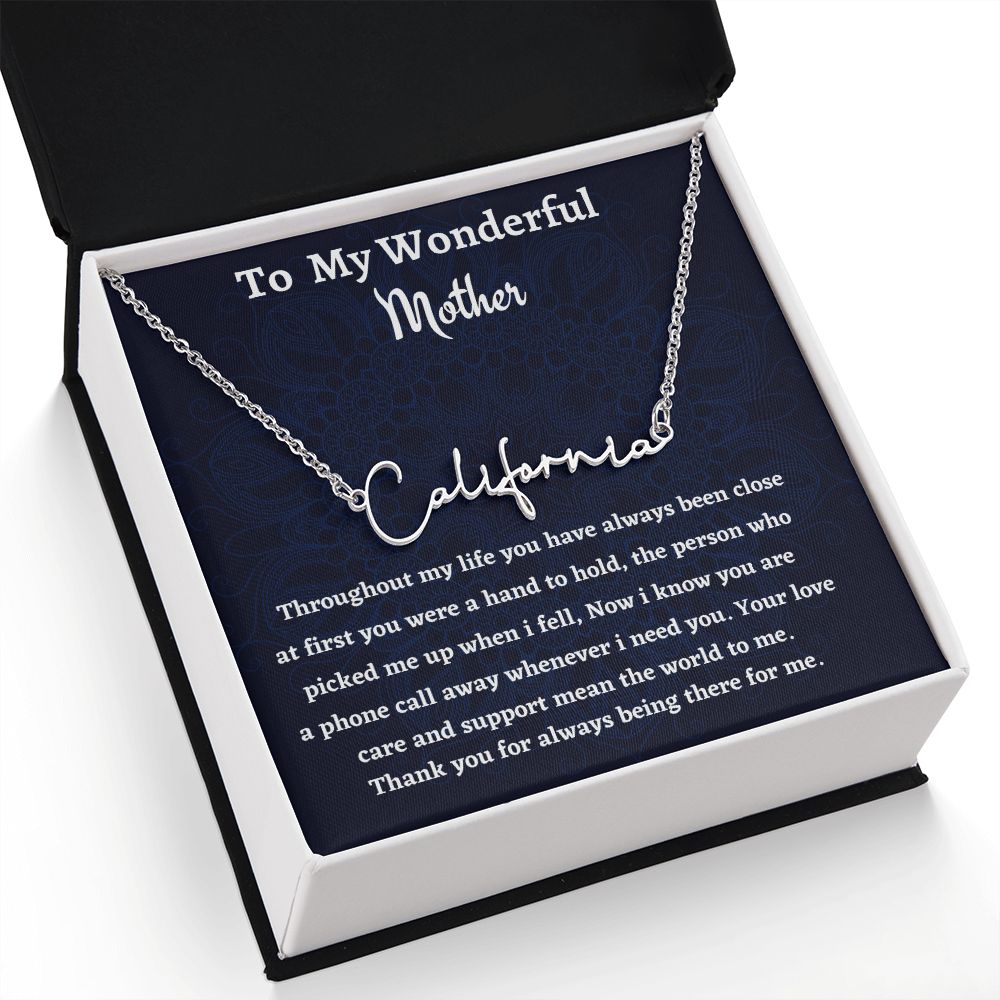 To My Wonderful Mother Signature Style Necklace, Birthday Gift For My Wonderful Mother, Mothers Day Gift, Meaningful Gift, Gift From Daughter.