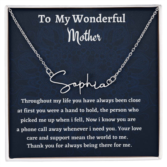 To My Wonderful Mother Signature Style Necklace, Birthday Gift For My Wonderful Mother, Mothers Day Gift, Meaningful Gift, Gift From Daughter.