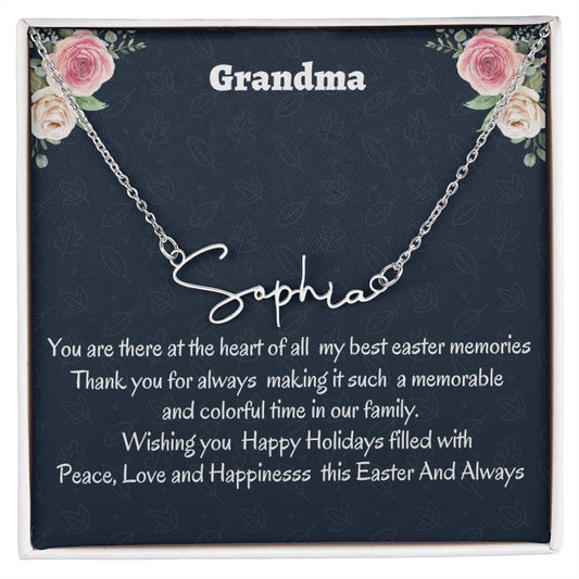 To My Grandma Signature Style Necklace, Custom Name Necklace Gift For Grandmother, Easter Gift, Birthday Gift From Granddaughter, I Love You.