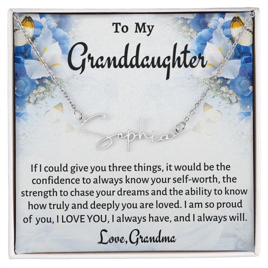 To My  Granddaughter Signature Style Necklace, Custom Name Birthday Gift, From Grandmother, Personalized Graduation Gift.