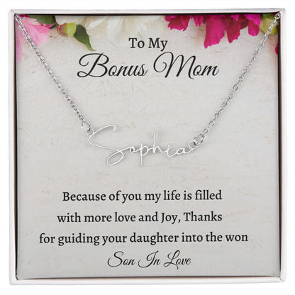 To My Bonus Mom Signature Style Necklace, Custom Name Necklace Gift For Mother In Law other, Mothers Day Gift, Birthday Gift From Son In Law, Wedding Anniversary Gift.