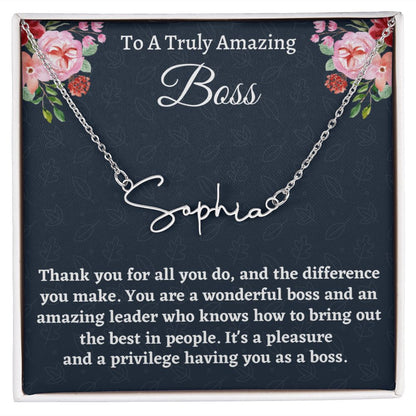 Personalized Signature Necklace, Boss Gift for Women Boss, Name Necklace Gift, Boss Lady Jewelry Gift, Appreciation Thank You Gift