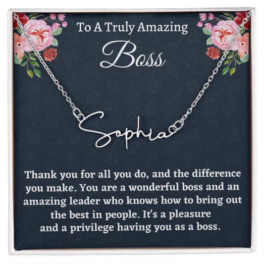Personalized Signature Necklace, Boss Gift for Women Boss, Name Necklace Gift, Boss Lady Jewelry Gift, Appreciation Thank You Gift