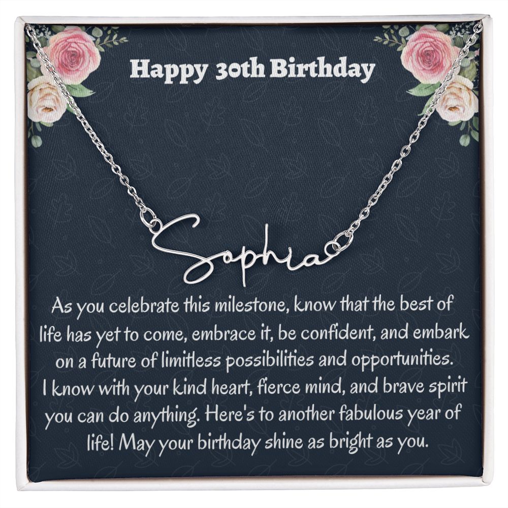 Happy 30th Birthday Signature Style Necklace, Birthday Gift For A 30 Year Old, Job Promotion  Gift For Her, New Mom Jewelry Gift, Meaningful Gift.