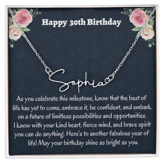 Happy 30th Birthday Signature Style Necklace, Birthday Gift For A 30 Year Old, Job Promotion  Gift For Her, New Mom Jewelry Gift, Meaningful Gift.