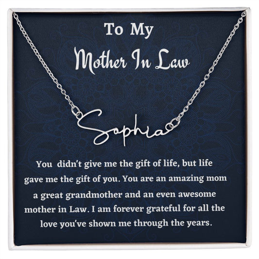 To My Mother In Law Signature Style Necklace, Birthday Gift For An Amazing Mother In Law, Wedding Anniversary Gift, Gift From Daughter In Law.
