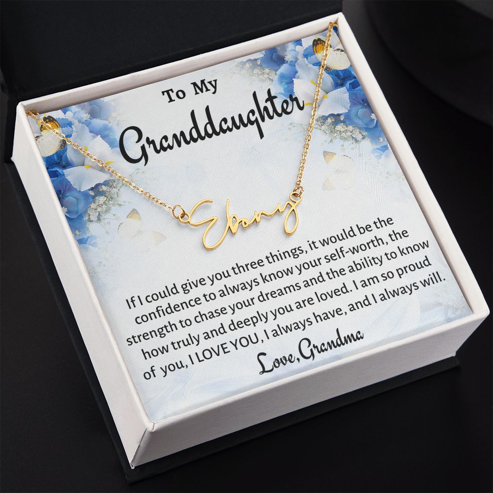 To My  Granddaughter Signature Style Necklace, Custom Name Birthday Gift, From Grandmother, Personalized Graduation Gift.