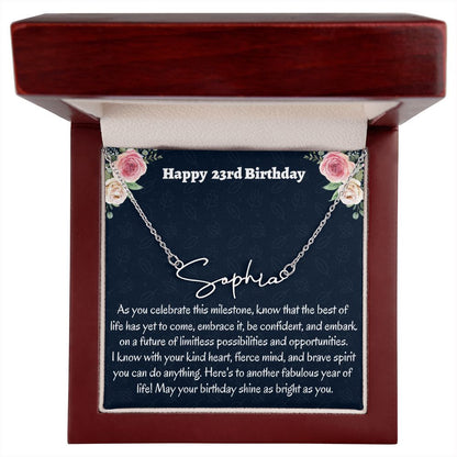 Happy 23rd Birthday Signature Style Necklace, Birthday Gift For A 23 Years Old, Graduation Gift For Her, New Mom Jewelry Gift, Meaningful Gift.