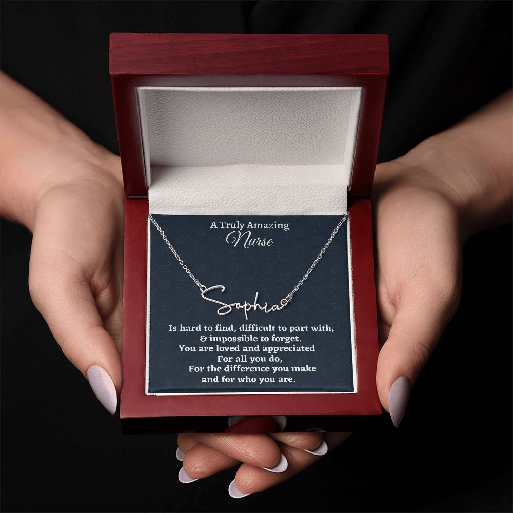 A Truly Amazing Nurse Signature Style Necklace, Birthday Gift, Custom Name Jewelry, Retirement Gift, Appreciation Gift.