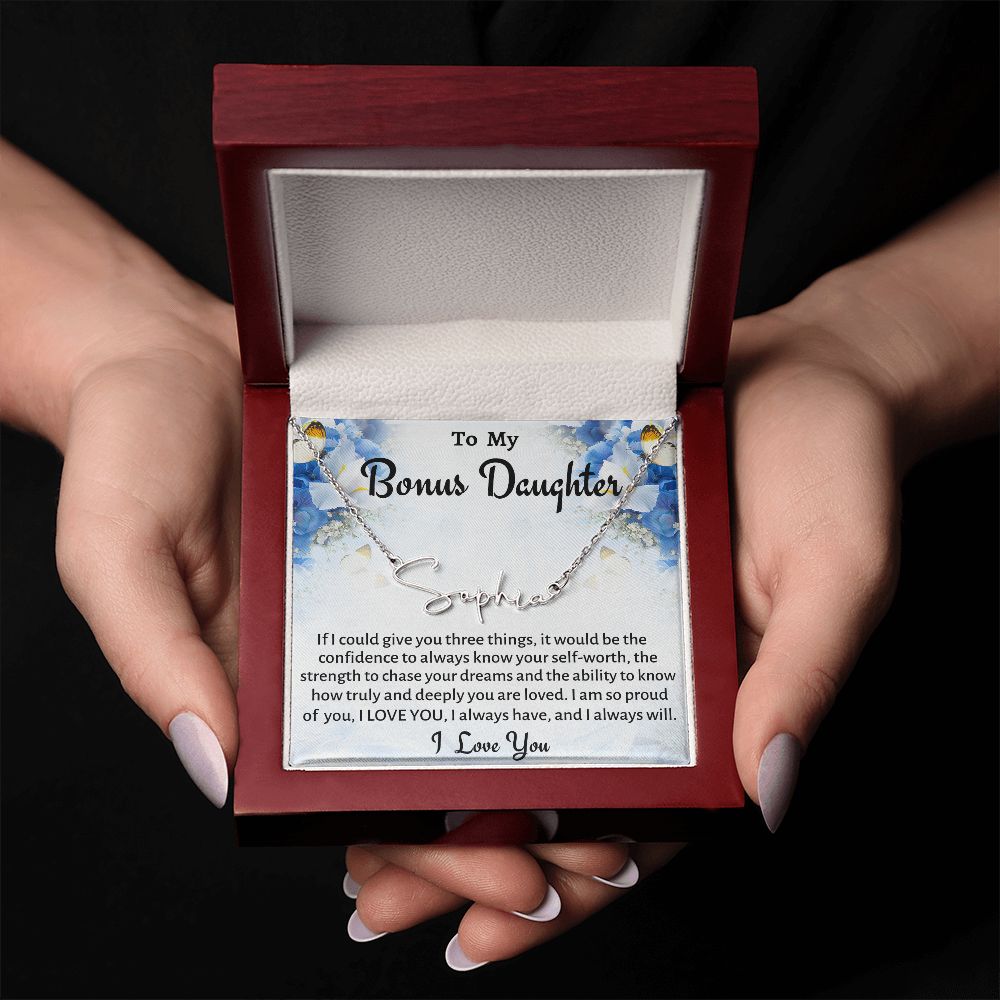To My Bonus Daughter Signature Style Necklace, Personalized Birthday Gift, Graduation Gift, From Bonus Mom, Meaningful Jewelry.