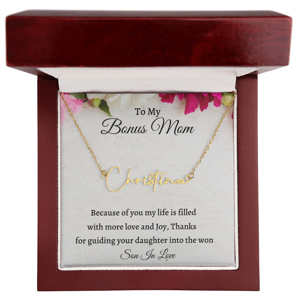 To My Bonus Mom Signature Style Necklace, Custom Name Necklace Gift For Mother In Law other, Mothers Day Gift, Birthday Gift From Son In Law, Wedding Anniversary Gift.