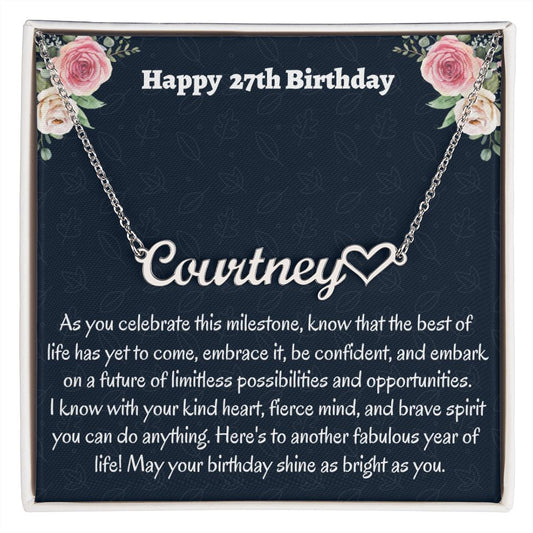 Happy 27th Birthday Heart Name  Necklace, Birthday Gift For Her, New Job Promotion Gift, Meaningful Gift, Mothers Day Gift, Wedding Anniversary Gift.