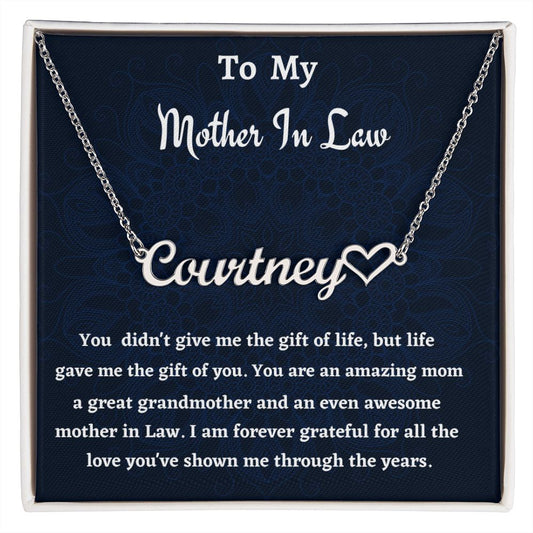To My Mother In Law Heart Name Necklace, Birthday Gift For An Amazing Mother In Law, Wedding Anniversary Gift, Gift From Daughter In Law.