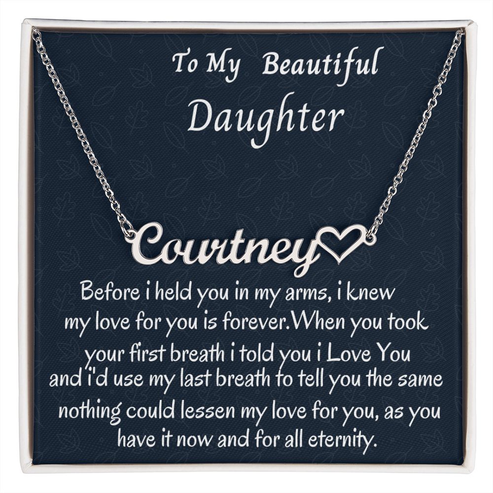 To My Beautiful Daughter Heart Name Necklace, Birthday Gift For Her, Graduation Gift For My Beautiful Daughter, Custom Name Necklace, Mom To Daughter Gift.