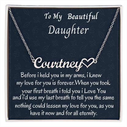 To My Beautiful Daughter Heart Name Necklace, Birthday Gift For Her, Graduation Gift For My Beautiful Daughter, Custom Name Necklace, Mom To Daughter Gift.