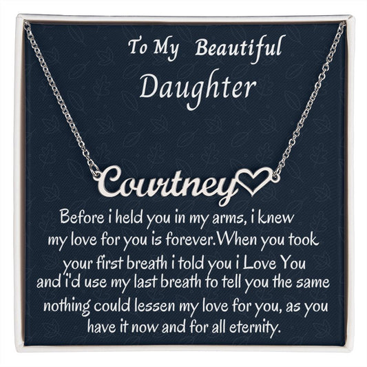 To My Beautiful Daughter Heart Name Necklace, Birthday Gift For Her, Graduation Gift For My Beautiful Daughter, Custom Name Necklace, Mom To Daughter Gift.