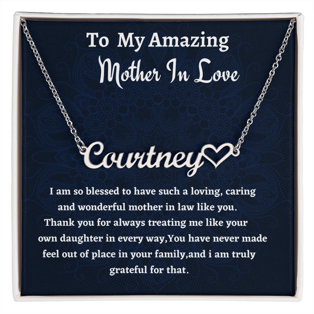 To My Amazing Mother In Love Heart Name Necklace, Birthday Gift or An Amazing Mother In Love,  Wedding Anniversary Gift, Mothers Day Gift, Gift From Bonus Daughter
