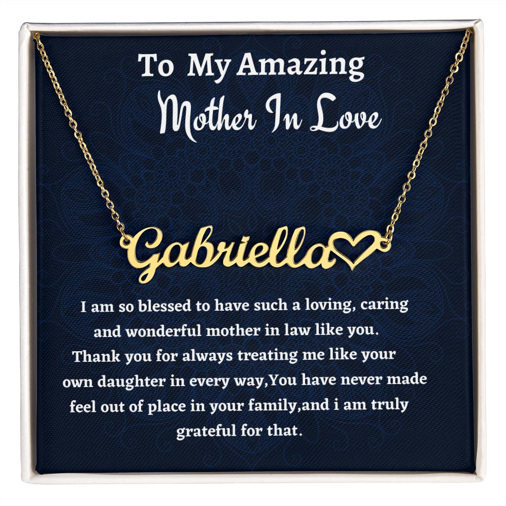 To My Amazing Mother In Love Heart Name Necklace, Birthday Gift or An Amazing Mother In Love,  Wedding Anniversary Gift, Mothers Day Gift, Gift From Bonus Daughter