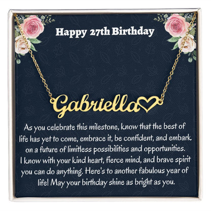 Happy 27th Birthday Heart Name  Necklace, Birthday Gift For Her, New Job Promotion Gift, Meaningful Gift, Mothers Day Gift, Wedding Anniversary Gift.