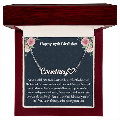 Happy 27th Birthday Heart Name  Necklace, Birthday Gift For Her, New Job Promotion Gift, Meaningful Gift, Mothers Day Gift, Wedding Anniversary Gift.