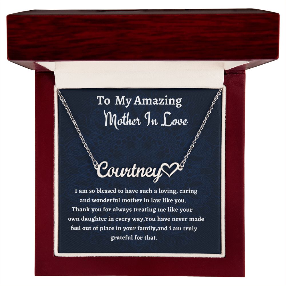 To My Amazing Mother In Love Heart Name Necklace, Birthday Gift or An Amazing Mother In Love,  Wedding Anniversary Gift, Mothers Day Gift, Gift From Bonus Daughter