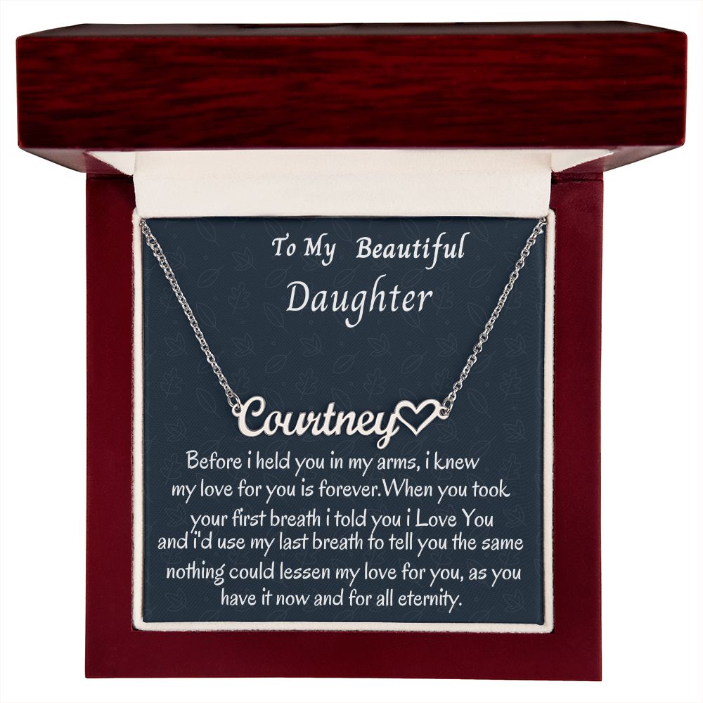 To My Beautiful Daughter Heart Name Necklace, Birthday Gift For Her, Graduation Gift For My Beautiful Daughter, Custom Name Necklace, Mom To Daughter Gift.
