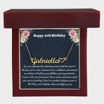 Happy 27th Birthday Heart Name  Necklace, Birthday Gift For Her, New Job Promotion Gift, Meaningful Gift, Mothers Day Gift, Wedding Anniversary Gift.