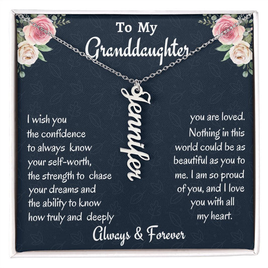 To My Granddaughter Personalized Vertical Necklace, Granddaughter Graduation Gift, Birthday Gift For Her, Customized Jewelry, Grandmother To Granddaughter Gift.