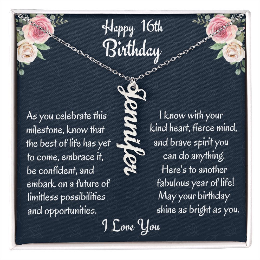 Happy 16'th Birthday Custom Vertical Name Necklace, Meaningful Jewelry, Teen Birthday Gift, Unique Gift, Sweet Sixteen Birthday Gift.
