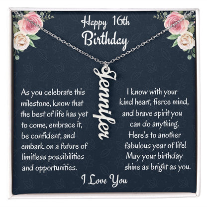 Happy 16'th Birthday Custom Vertical Name Necklace, Meaningful Jewelry, Teen Birthday Gift, Unique Gift, Sweet Sixteen Birthday Gift.