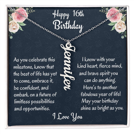 Happy 16'th Birthday Custom Vertical Name Necklace, Meaningful Jewelry, Teen Birthday Gift, Unique Gift, Sweet Sixteen Birthday Gift.