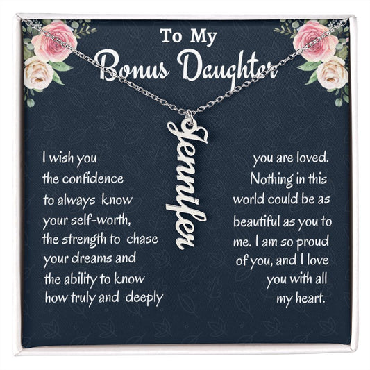 To My Bonus Daughter Signature Style Necklace, Birthday Gift, Custom Name Jewelry, From Bonus Mom.