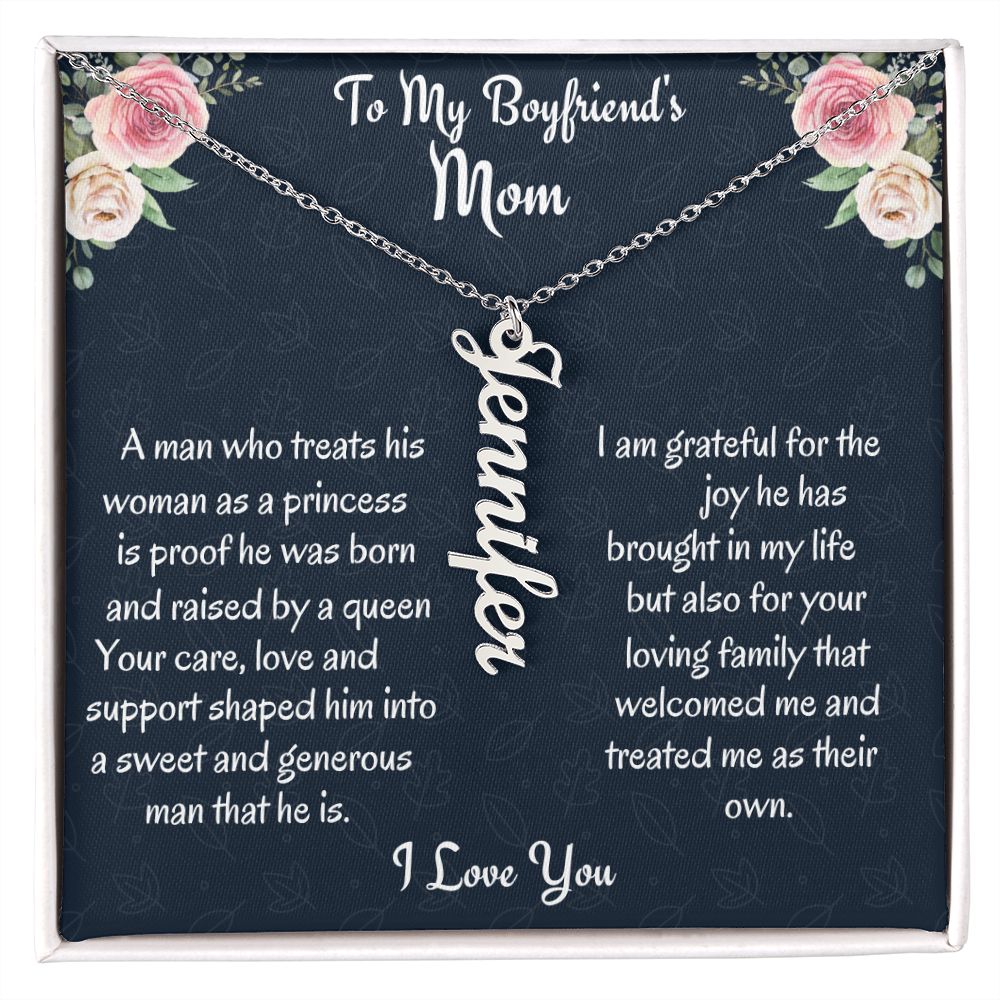 To My Boyfriend's Mom Vertical Name Necklace, Birthday Gift For Boyfriend's Mom, Wedding Anniversary Gift, Mothers Day Gift, From Bonus Daughter.