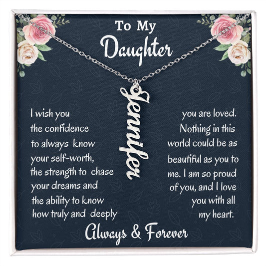 To My Daughter Personalized Vertical Necklace, Daughter Graduation Gift, Birthday Gift For Her, Customized Jewelry, Mother To Daughter Gift.